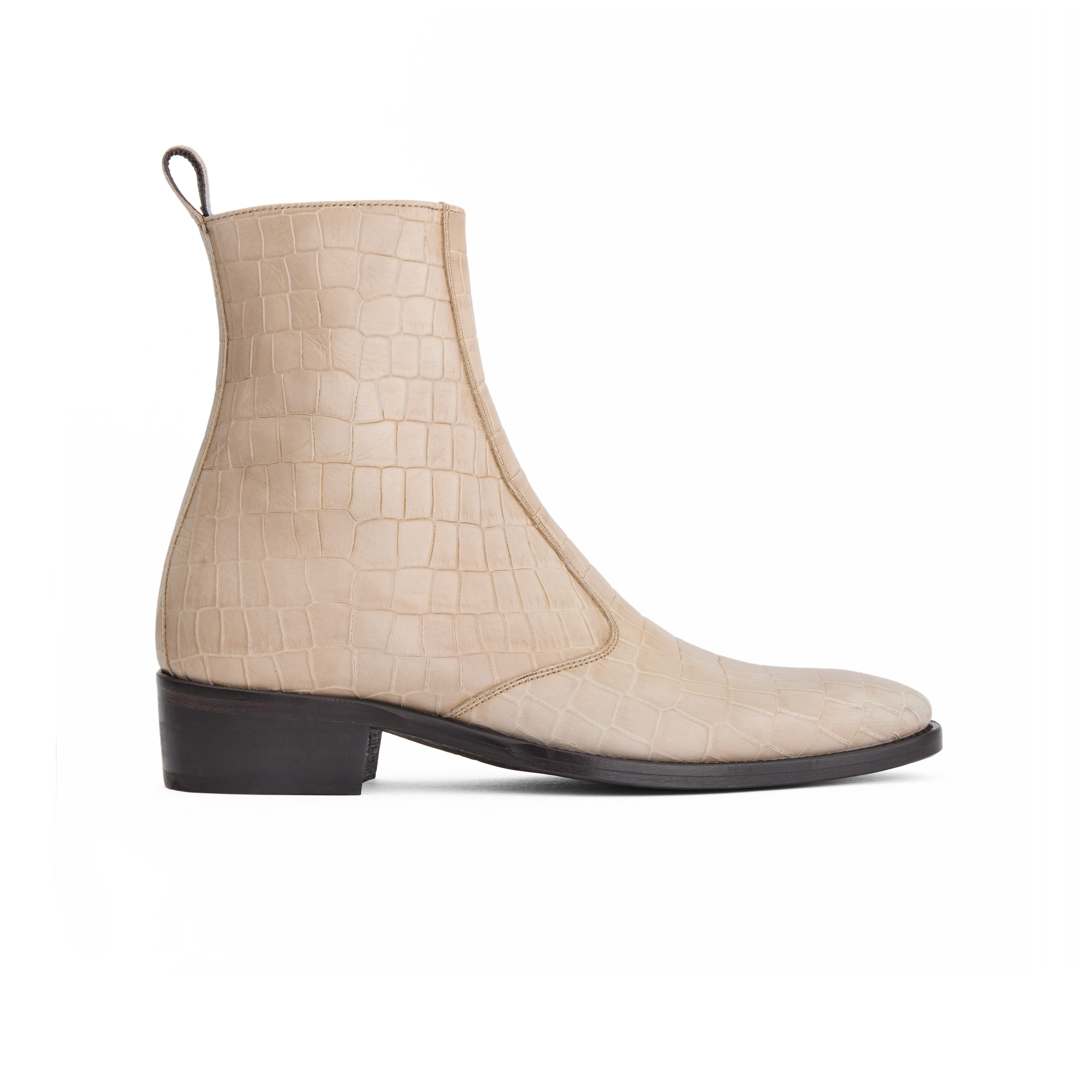 THE CAIRO | Men's Beige Faux Croco Leather High Ankle Sidezip Boot