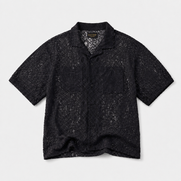 THE NOIR FLORAL | Men's Black Floral Lace Short Sleeve Shirt